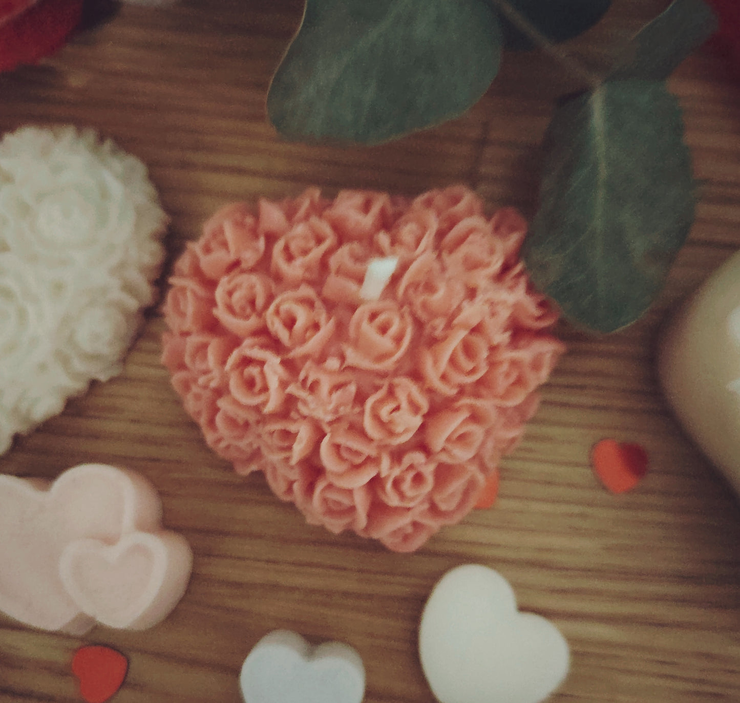 Single Medium Rose patterned Love Heart Candle