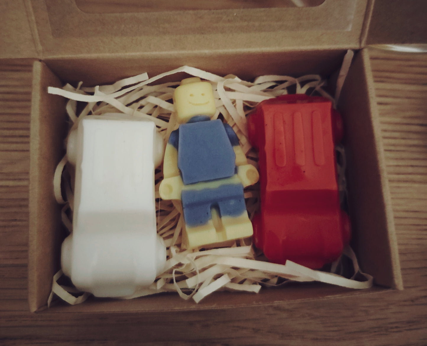 Car and LEGO figure and Brick Wax Melts