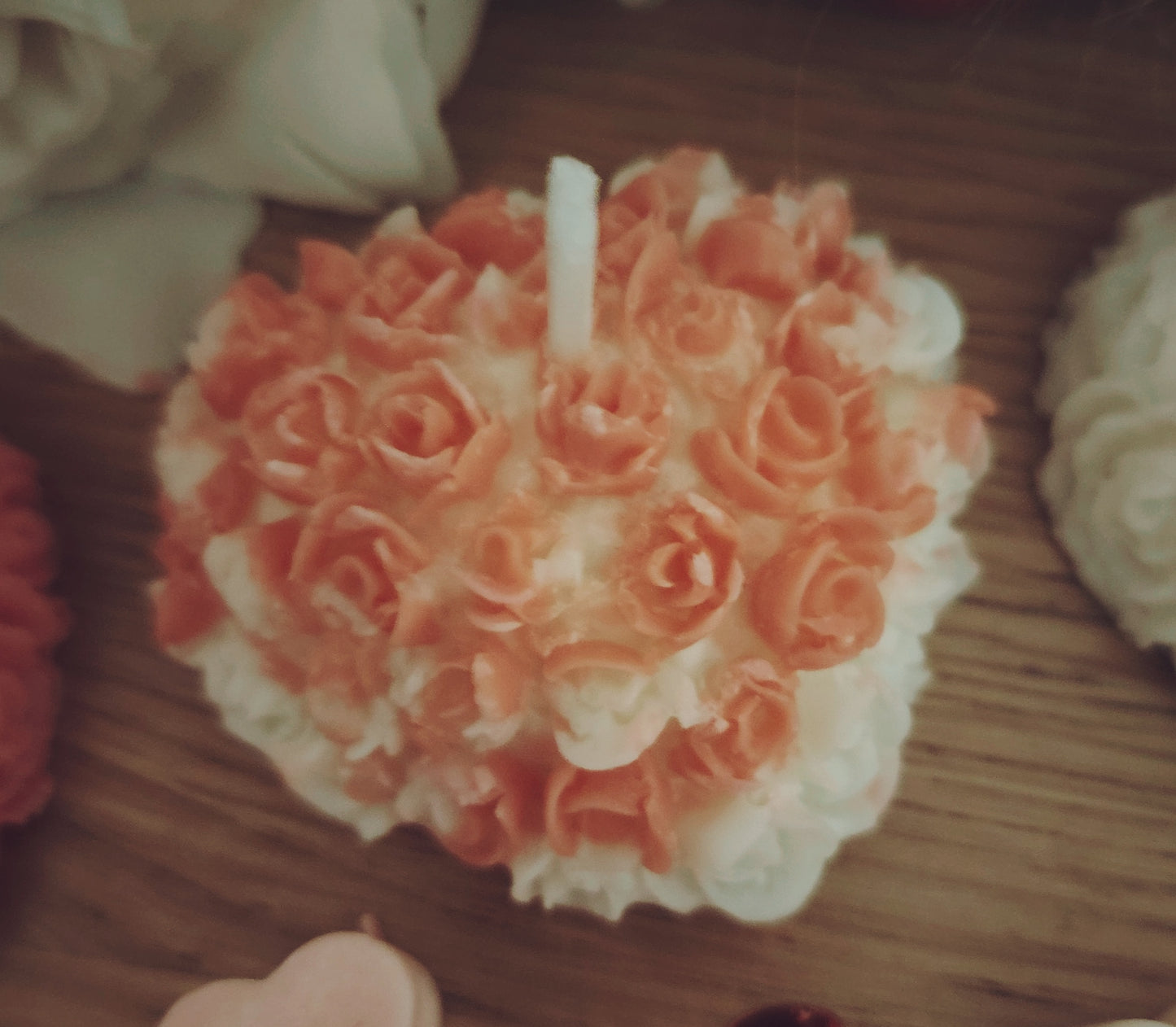 Single Medium Rose patterned Love Heart Candle