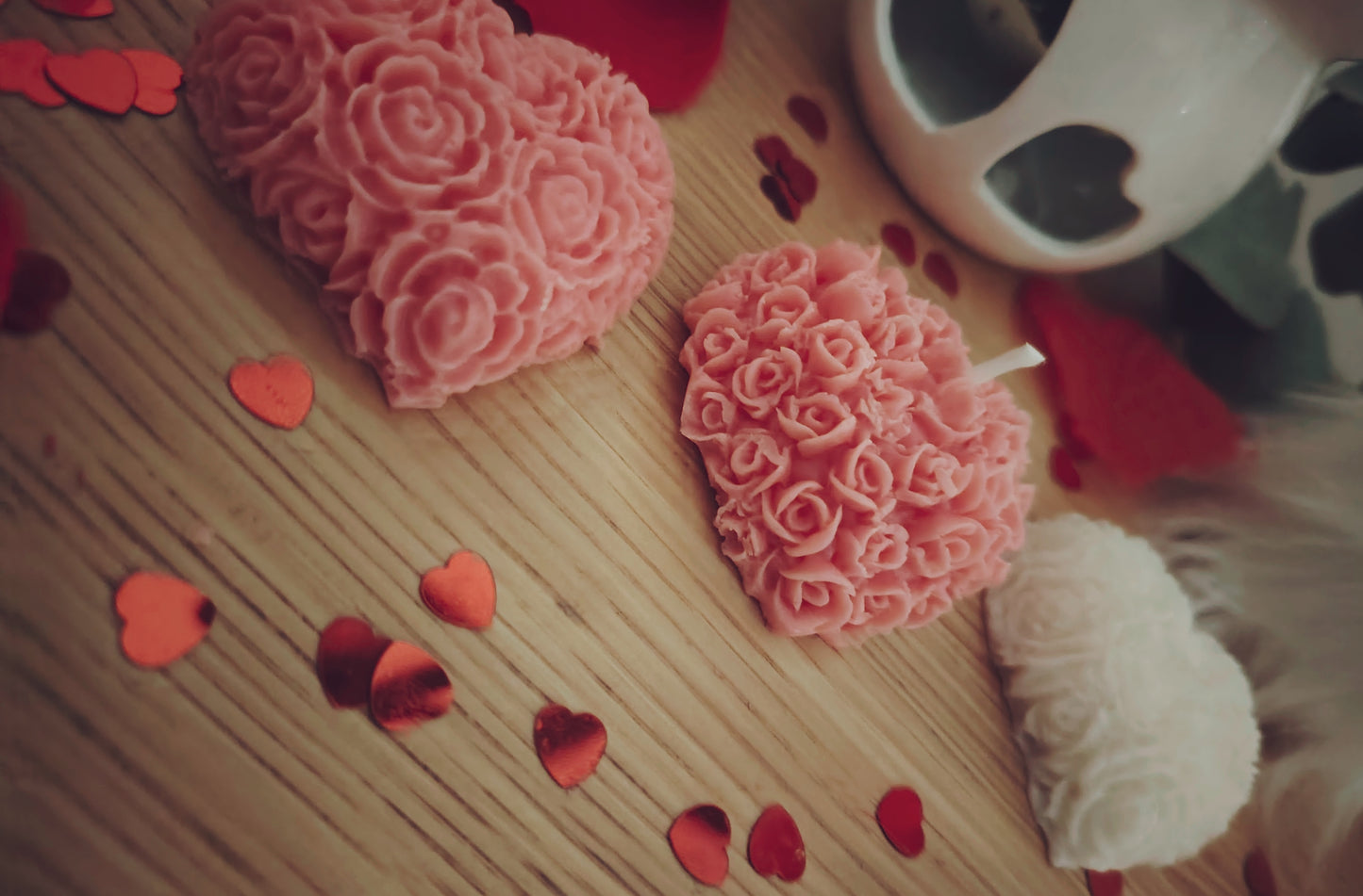 Box of 3 Medium Rose patterned Love Heart Candle and Melts