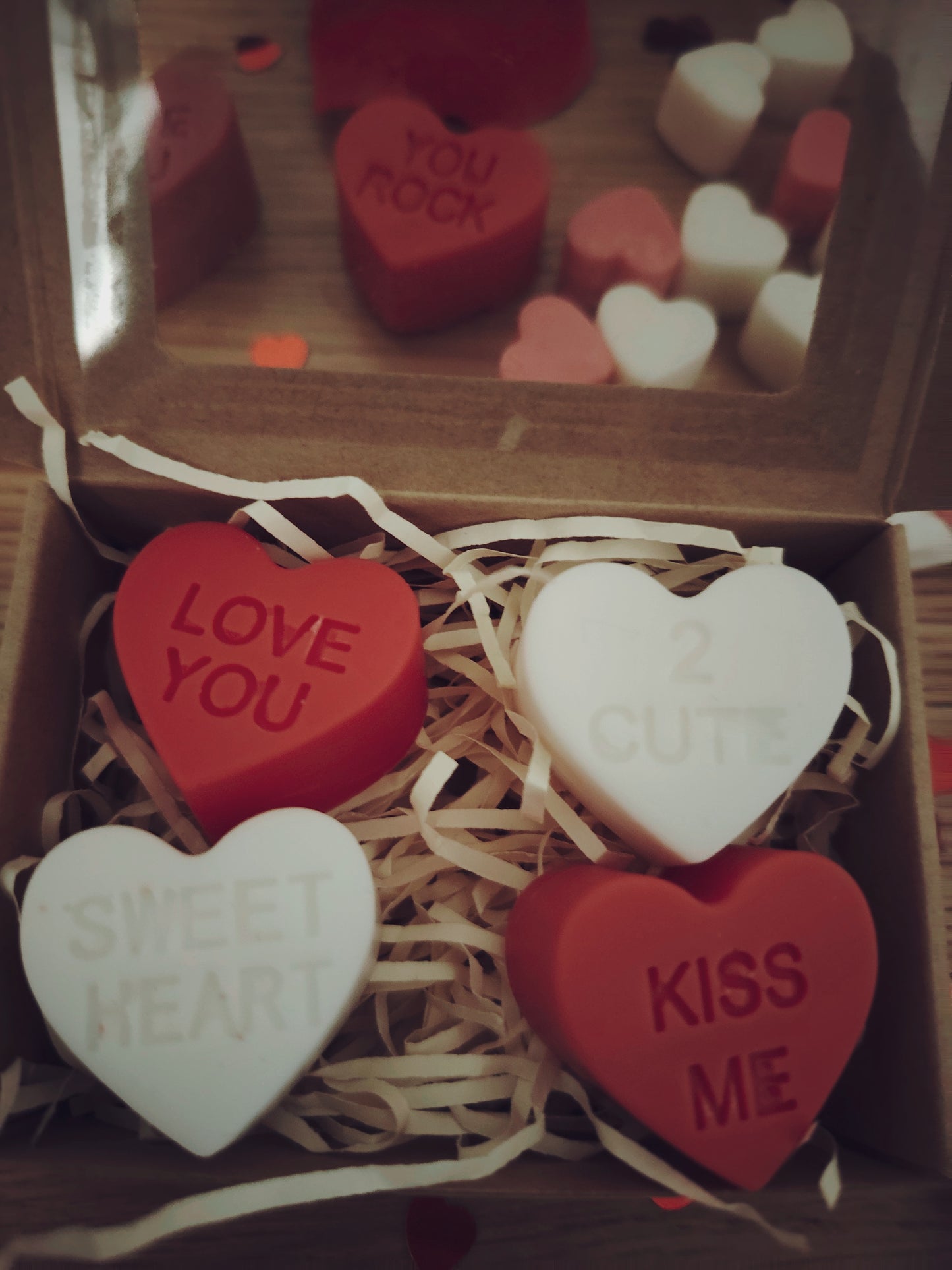 x4 medium deep, Love Heart Message Wax Melts