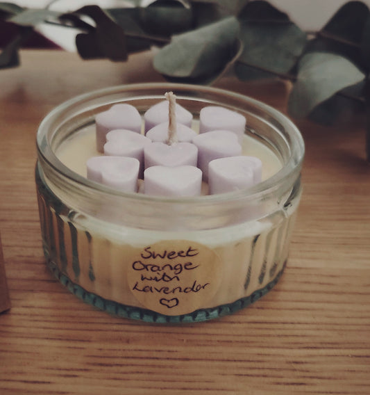 5oz Sweet Orange Candle and Lavender Love Heart Wax Melts